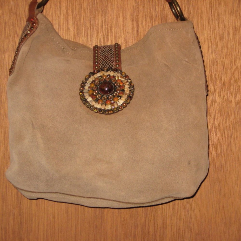 Leatherock Leather Suede Jeweled Shoulder Purse